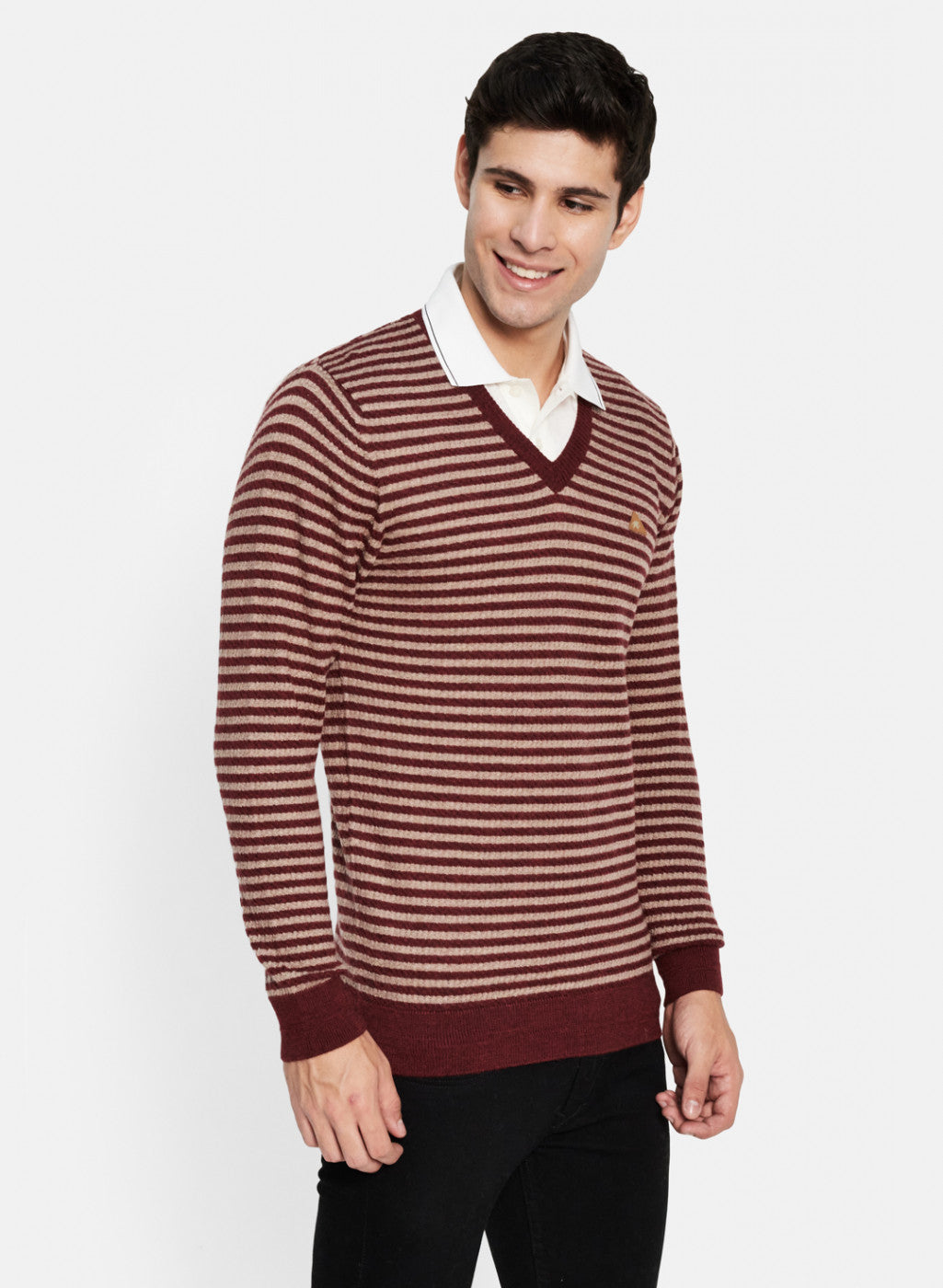 Men Maroon Solid Pullover