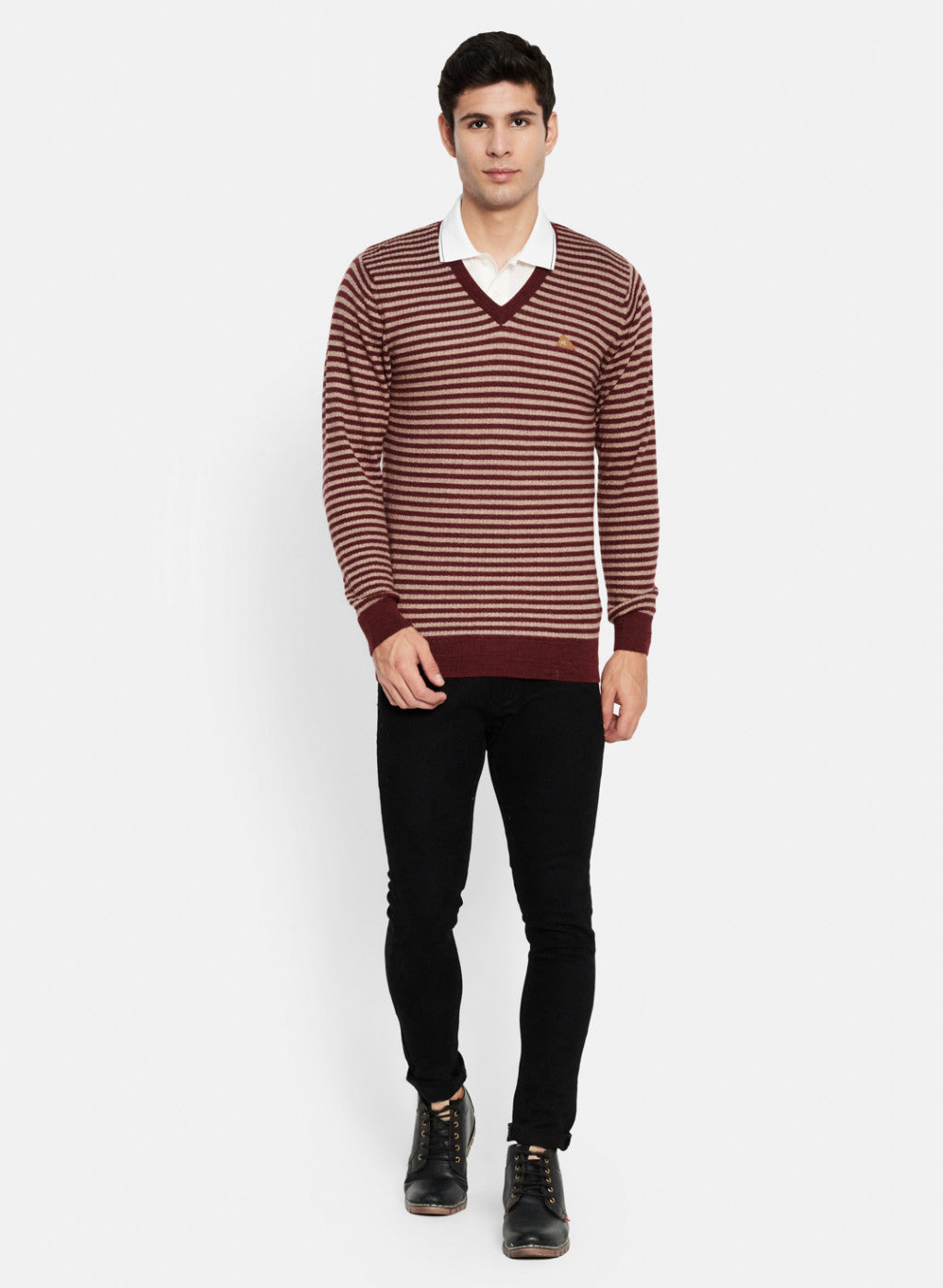 Men Maroon Solid Pullover