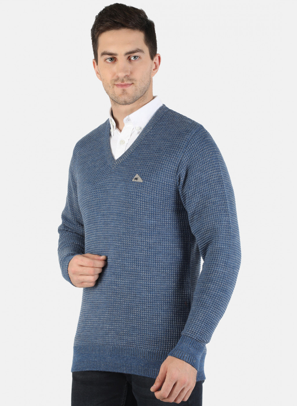 Men Blue Self Pullover