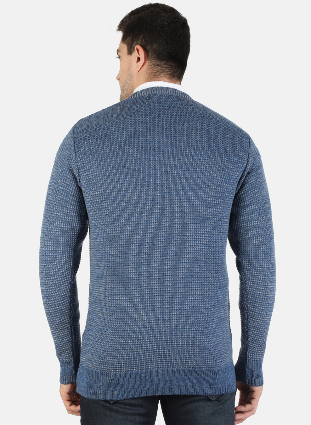 Men Blue Self Pullover