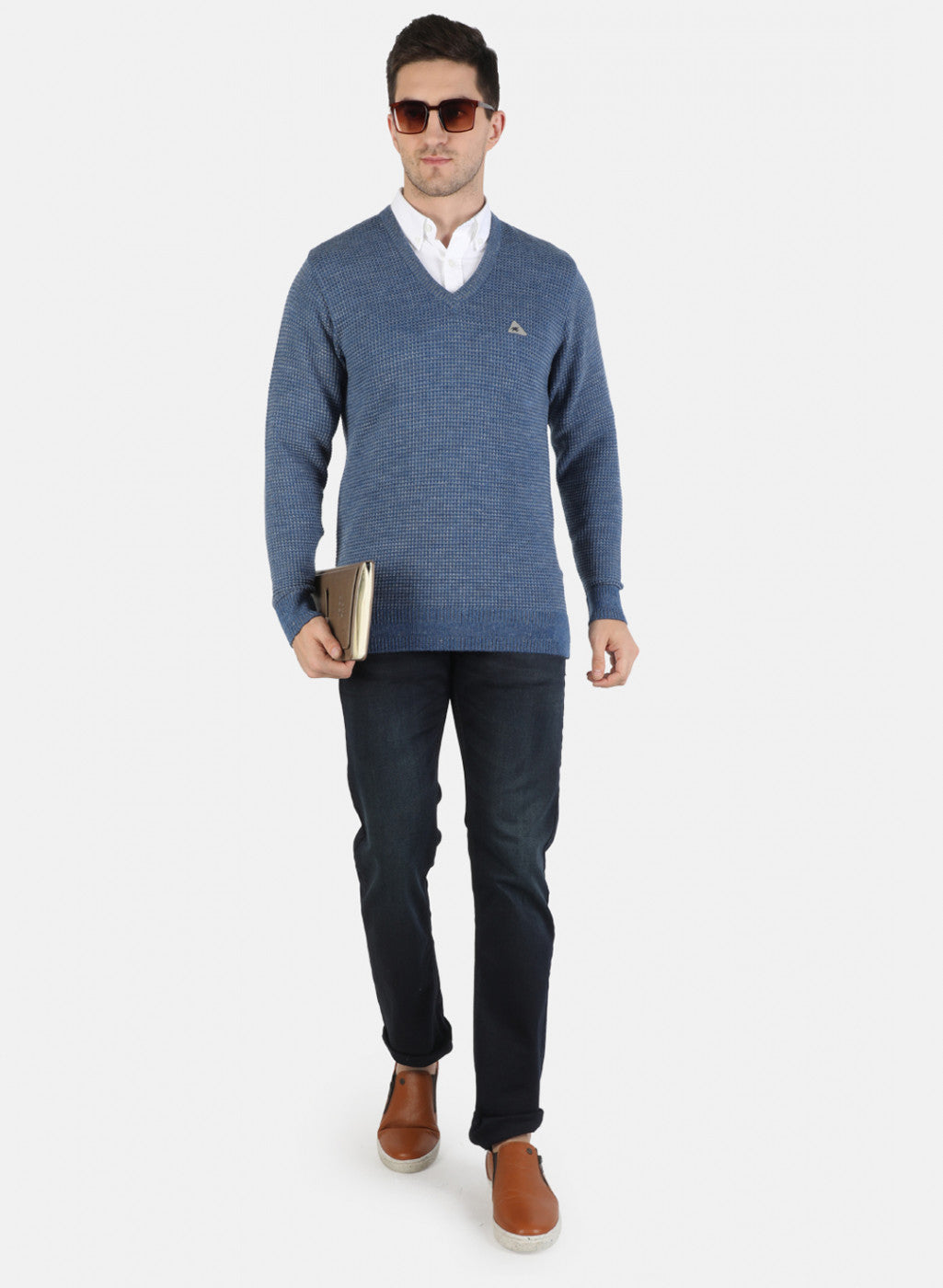 Men Blue Self Pullover