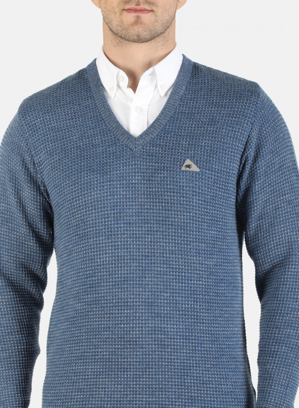 Men Blue Self Pullover