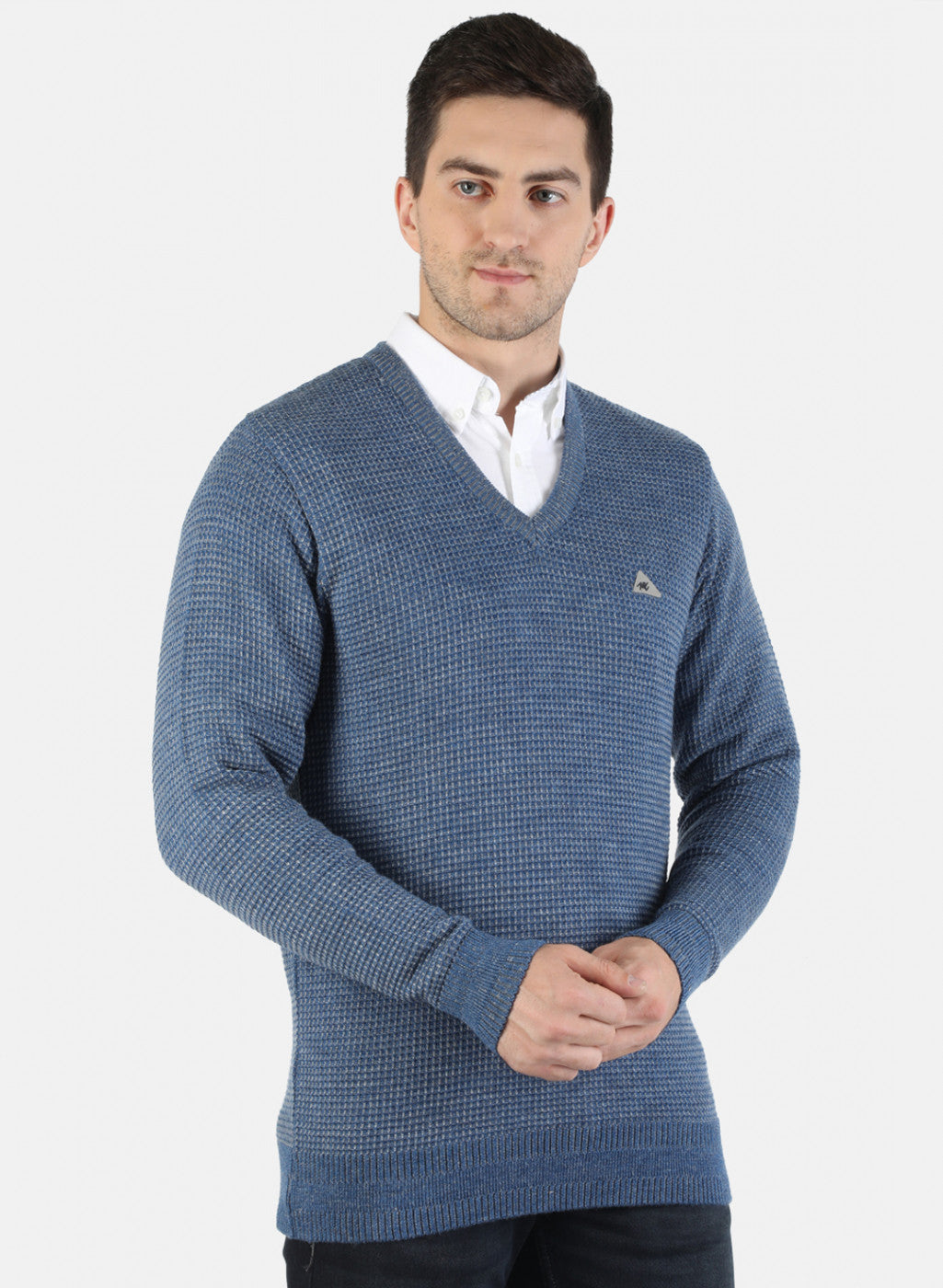 Men Blue Self Pullover