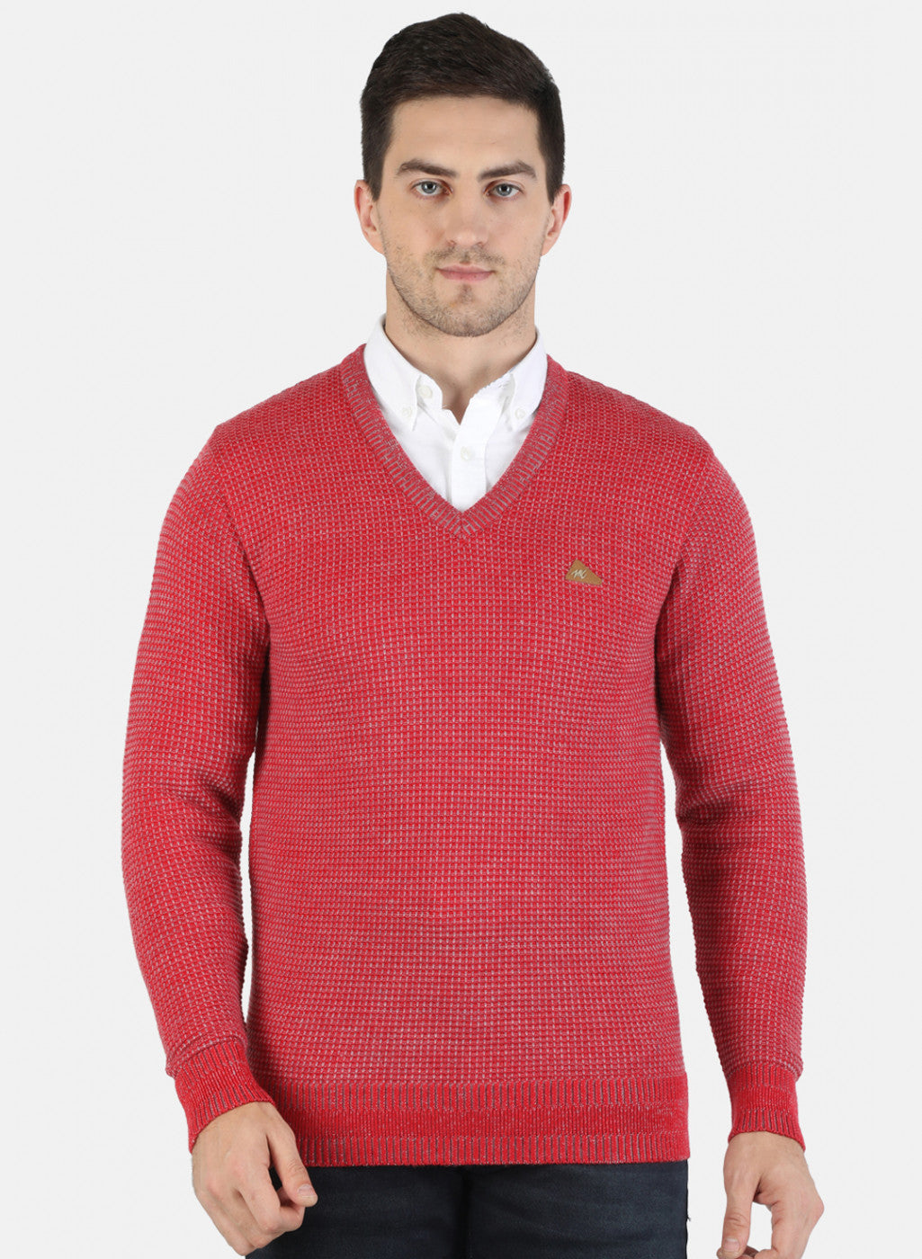 Men Red Self Pullover