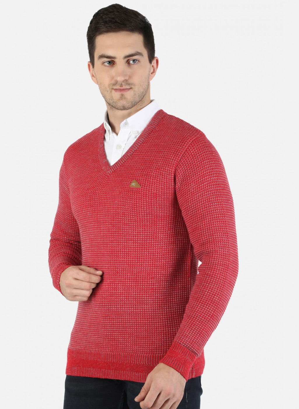 Men Red Self Pullover