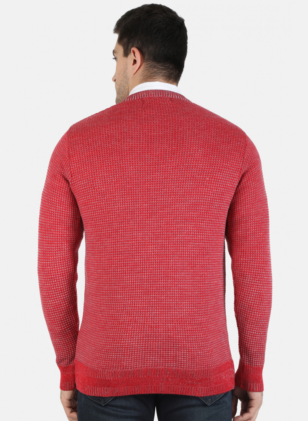 Men Red Self Pullover