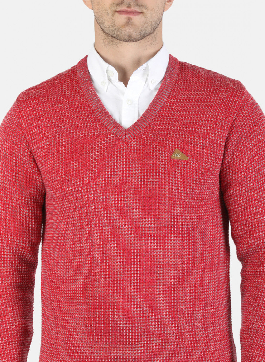 Men Red Self Pullover