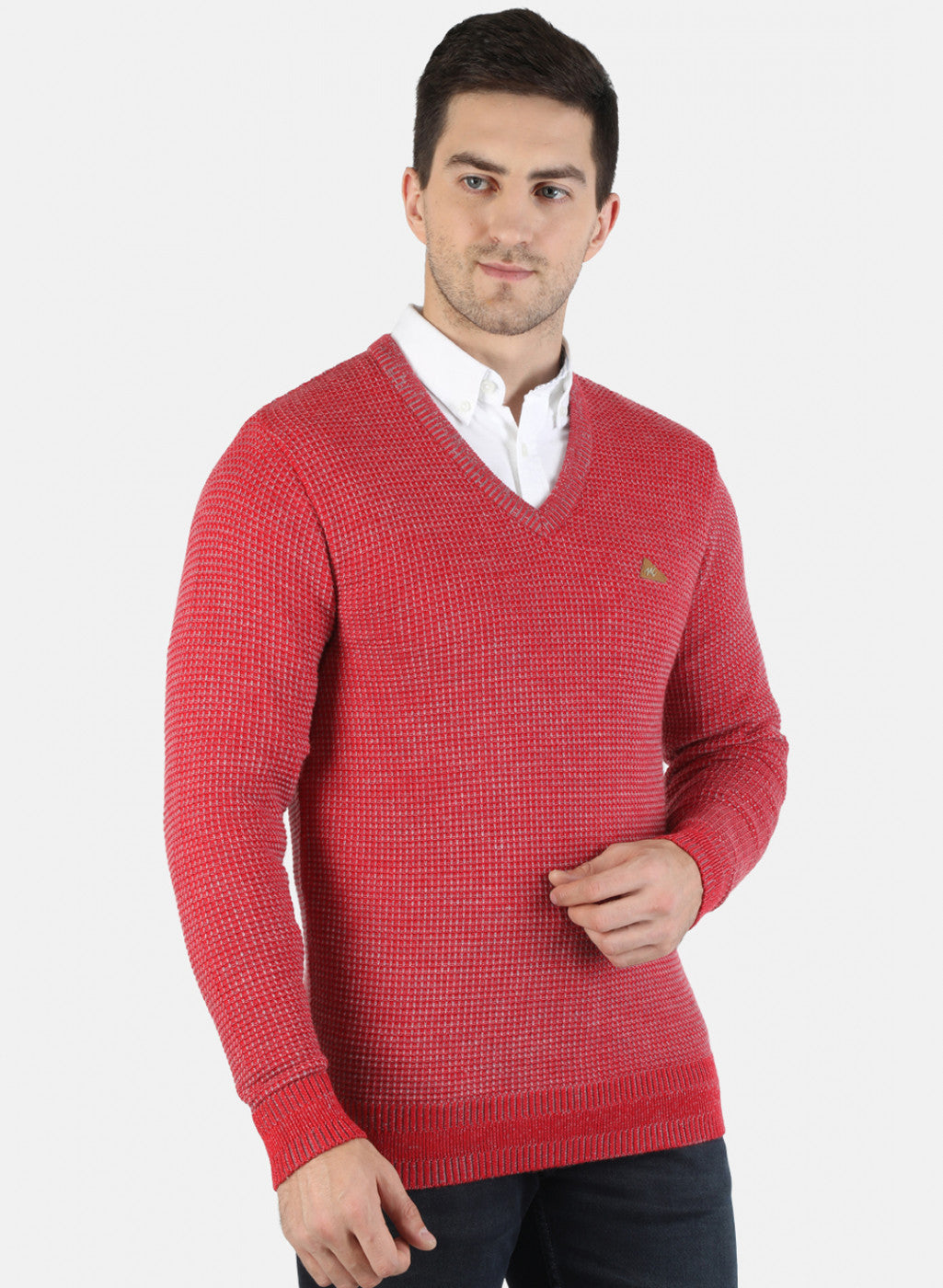 Men Red Self Pullover