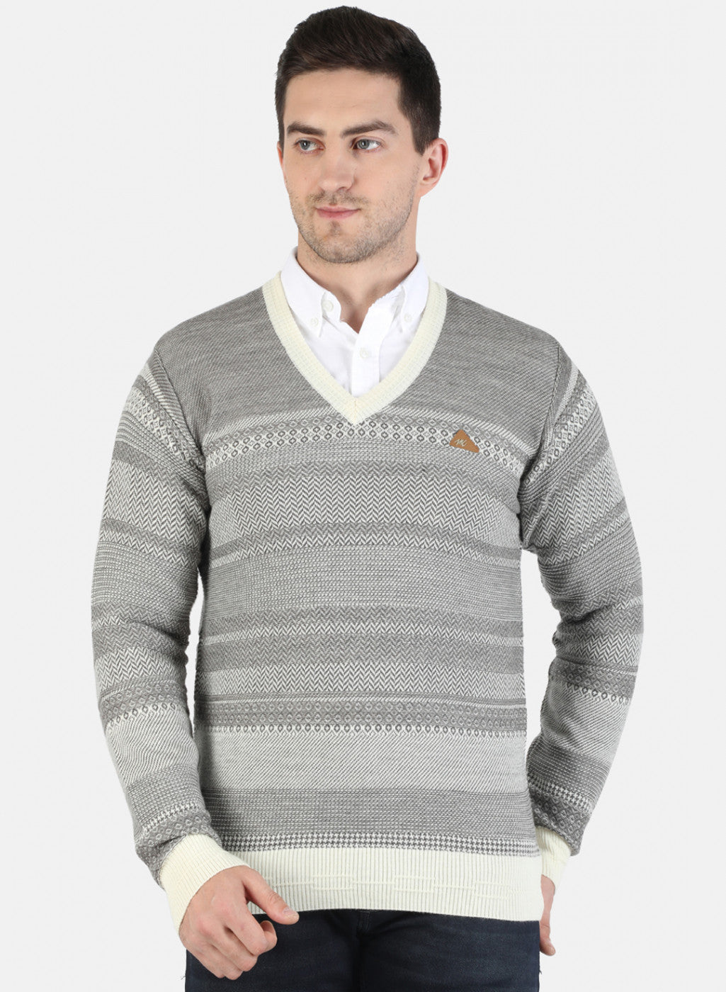 Men Grey Self Pullover