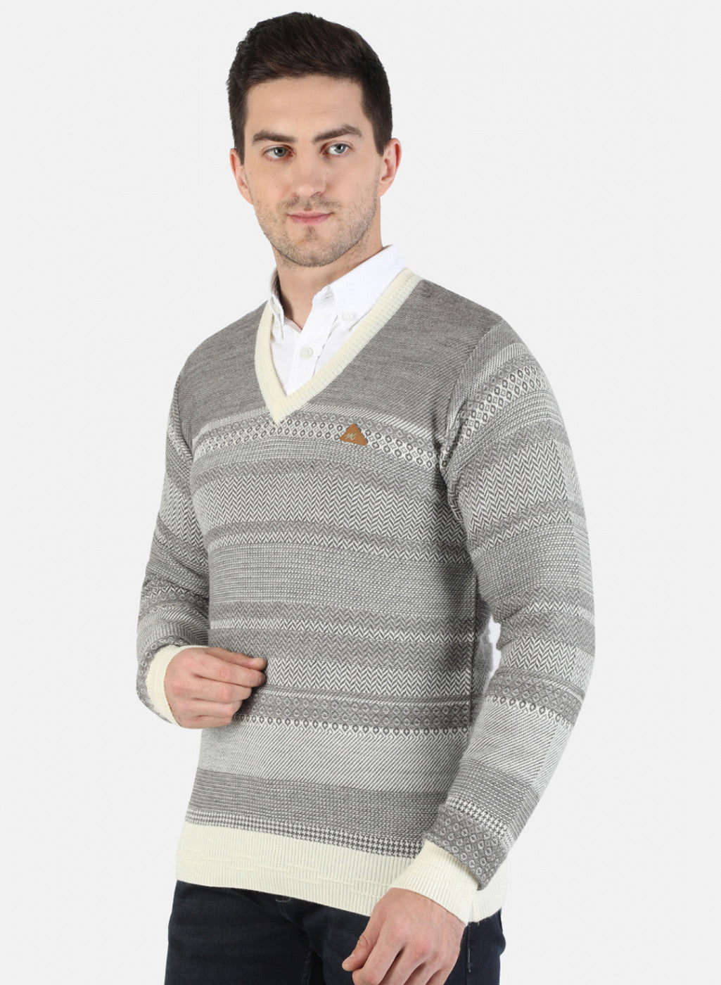 Men Grey Self Pullover