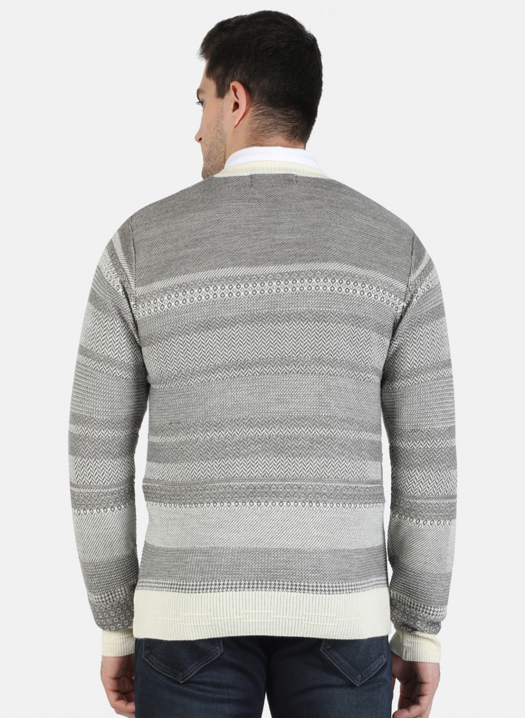 Men Grey Self Pullover