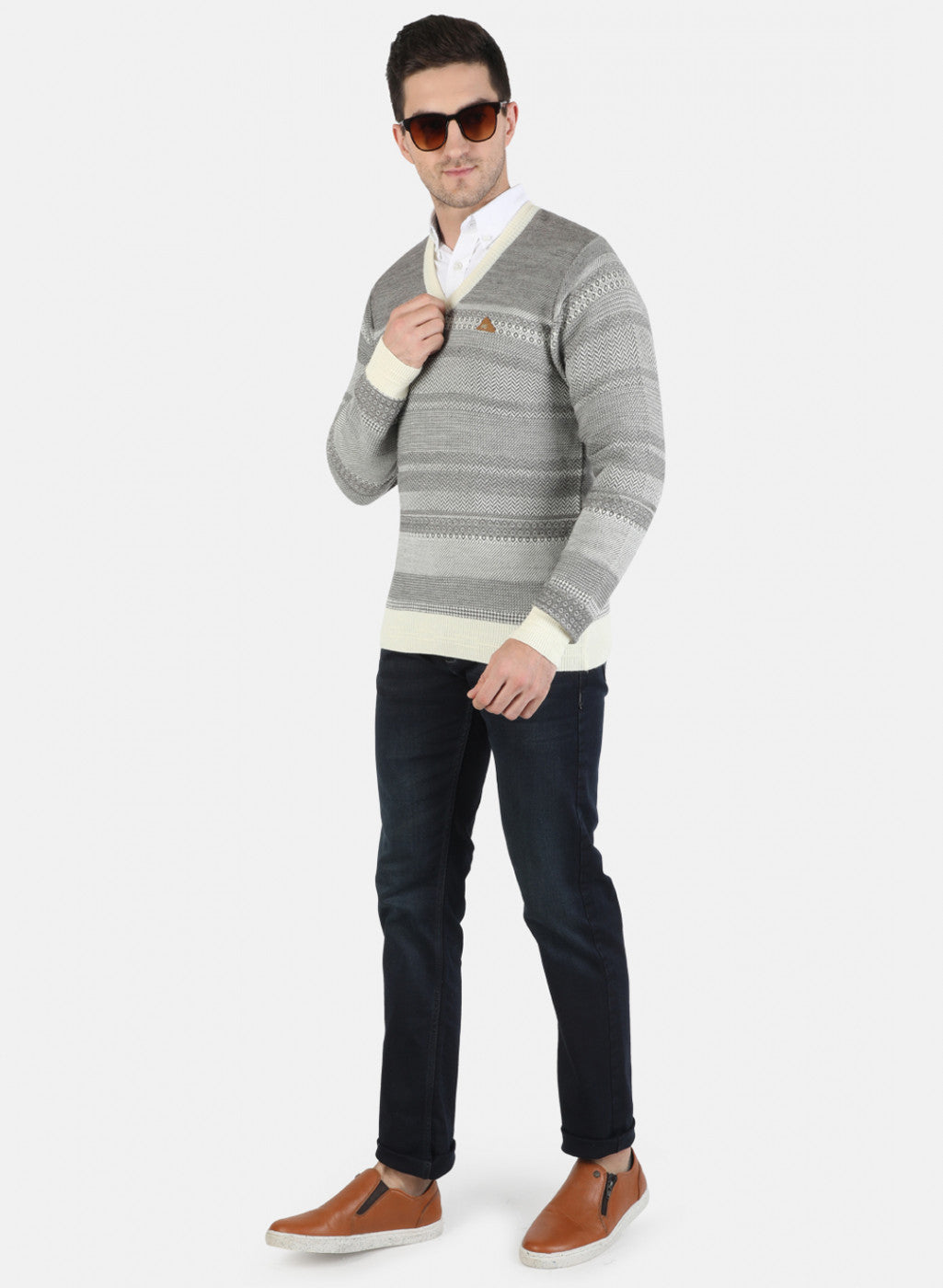 Men Grey Self Pullover