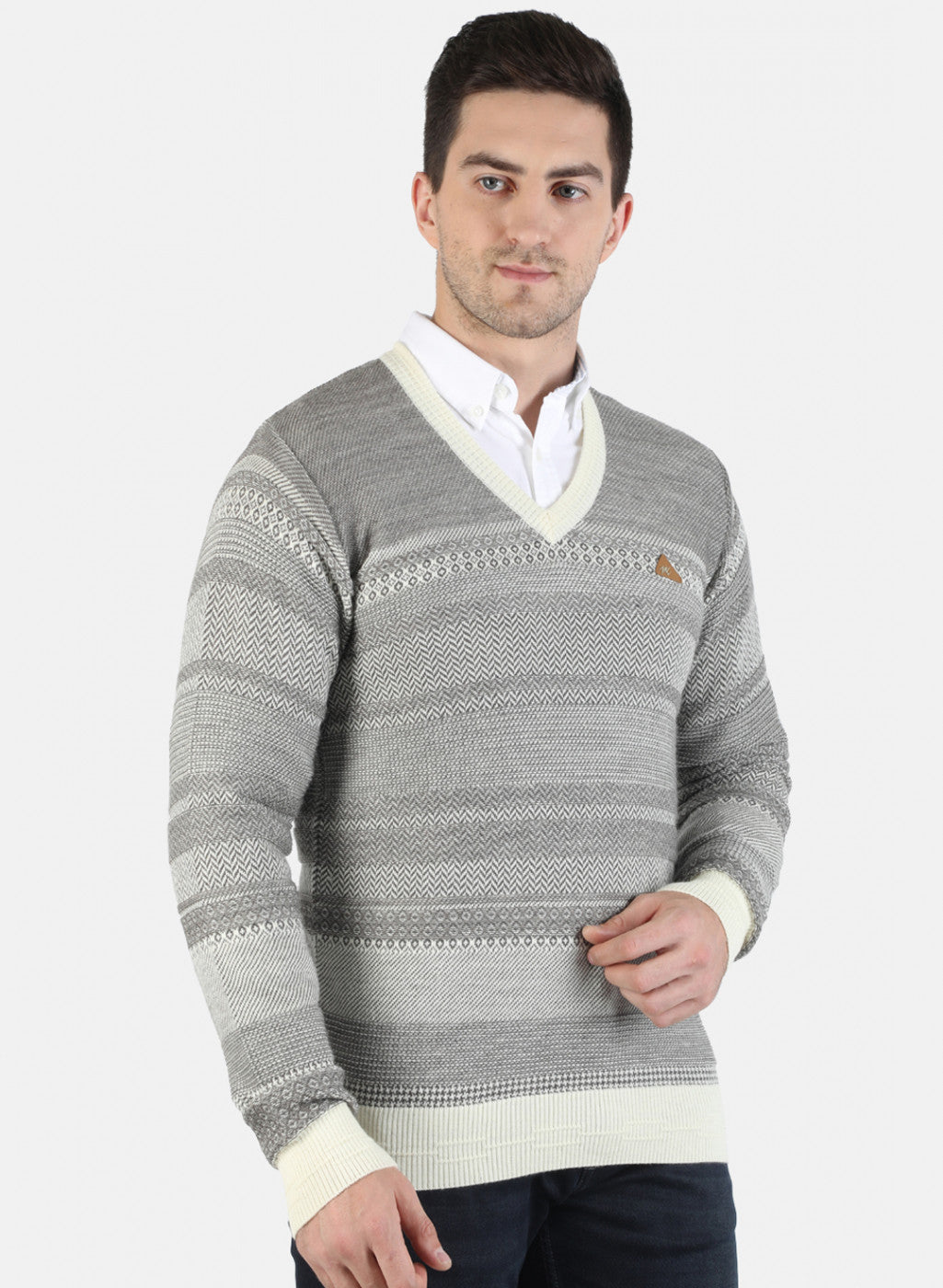 Men Grey Self Pullover