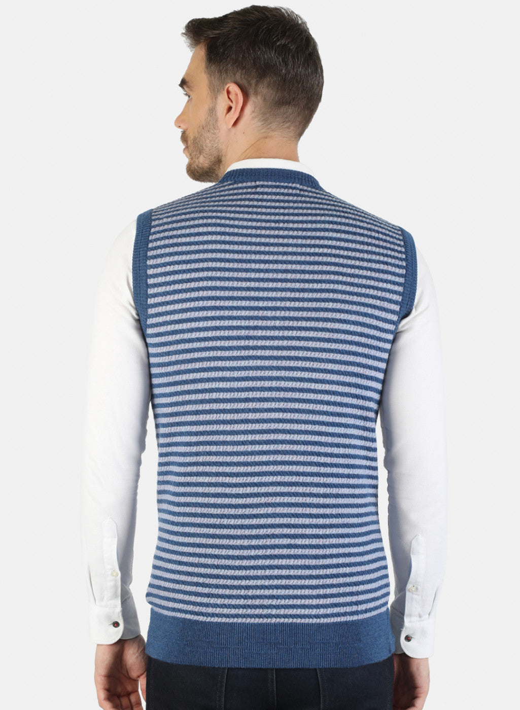 Men Blue Self Sweater