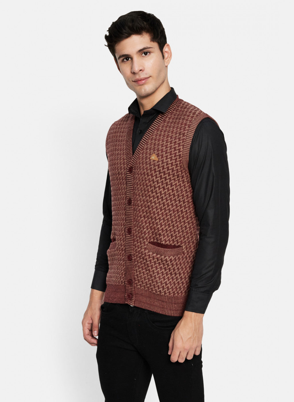 Men Rust Solid Cardigan