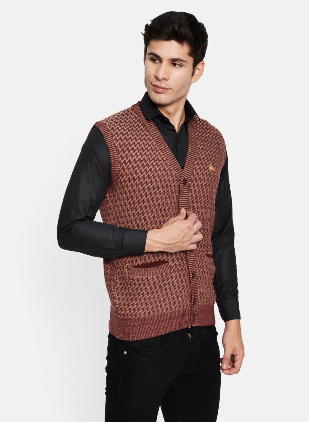 Men Rust Solid Cardigan