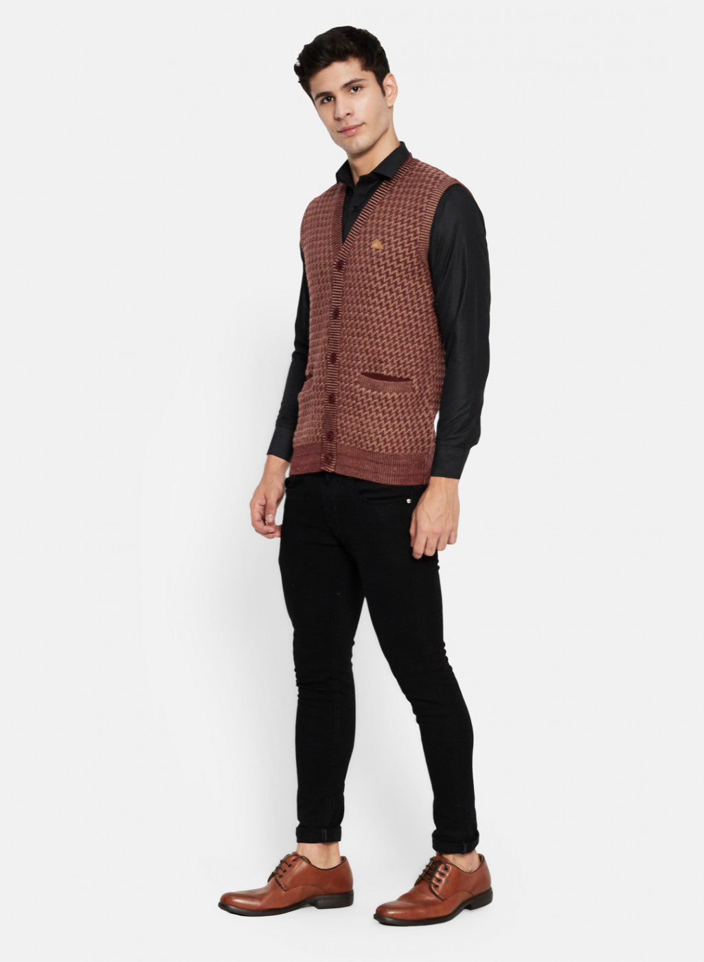 Men Rust Solid Cardigan