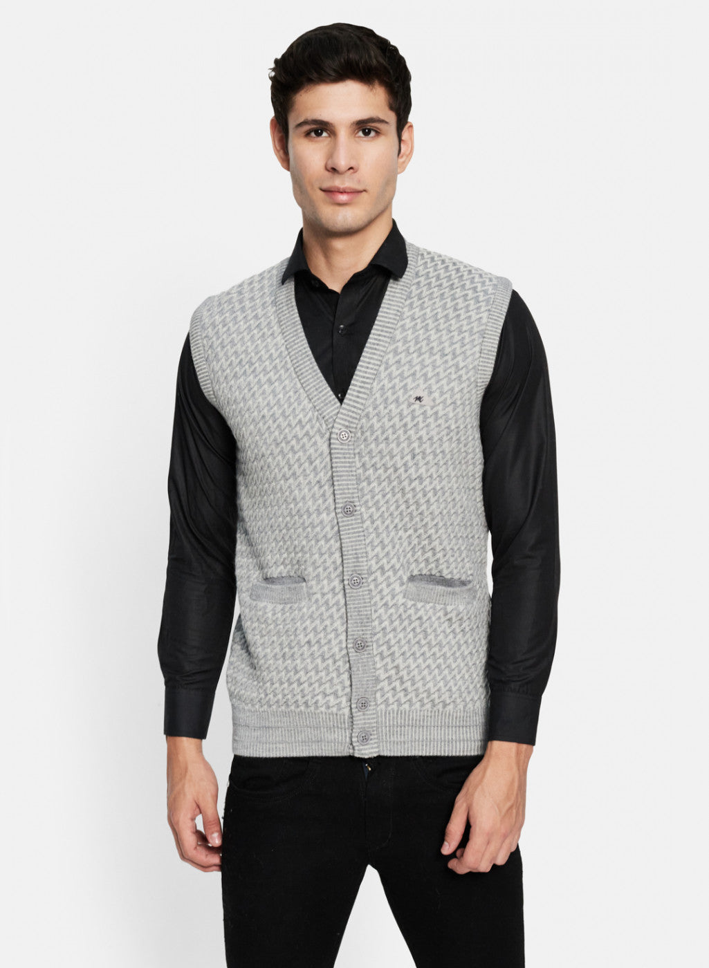 Men Grey Solid Cardigan