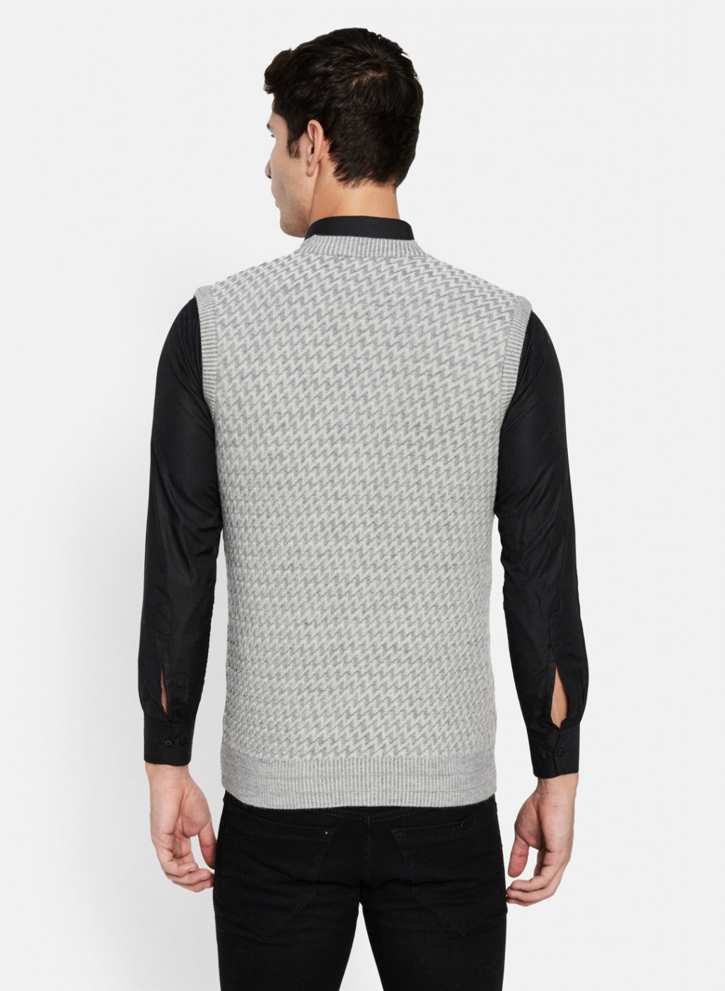 Men Grey Solid Cardigan