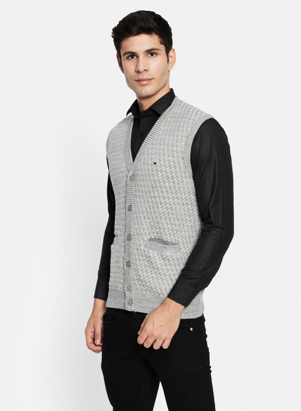 Men Grey Solid Cardigan