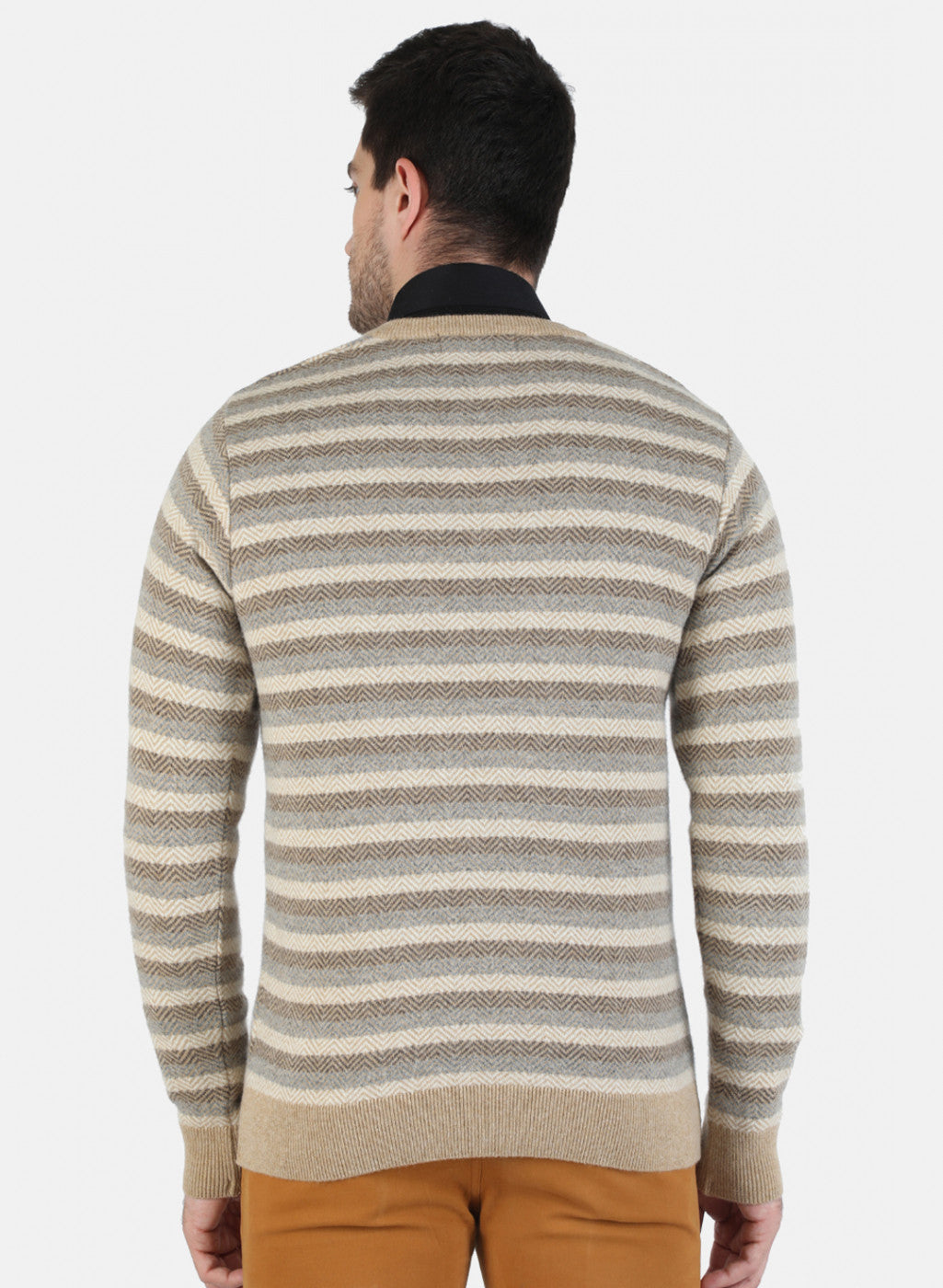 Men Beige Self Design Pullover