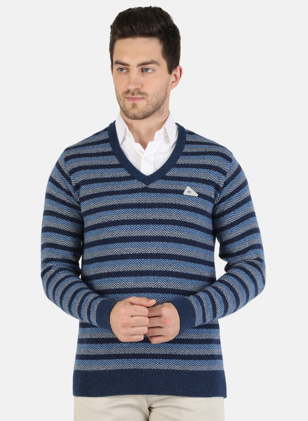 Men Blue Self Design Pullover