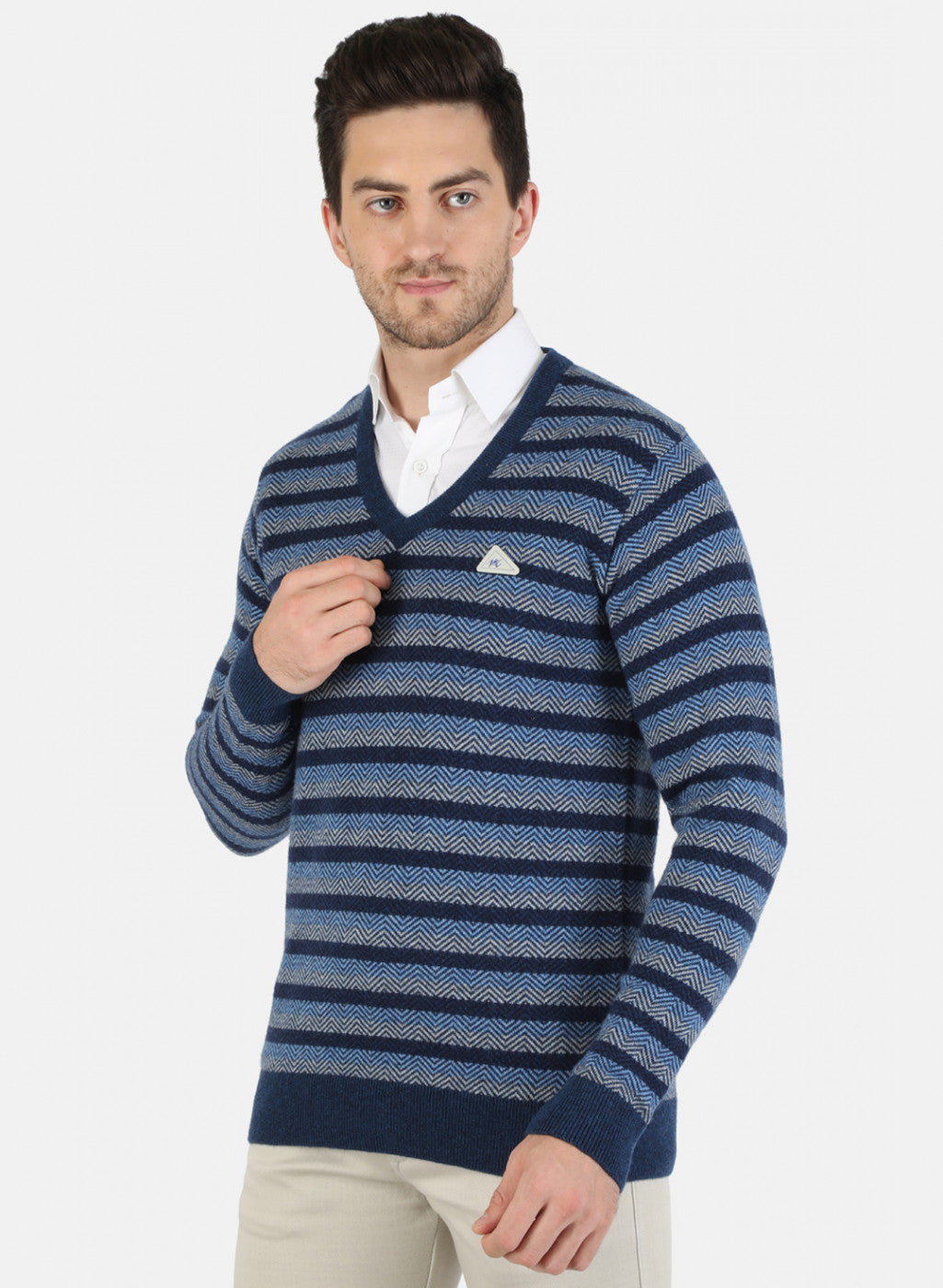 Men Blue Self Design Pullover