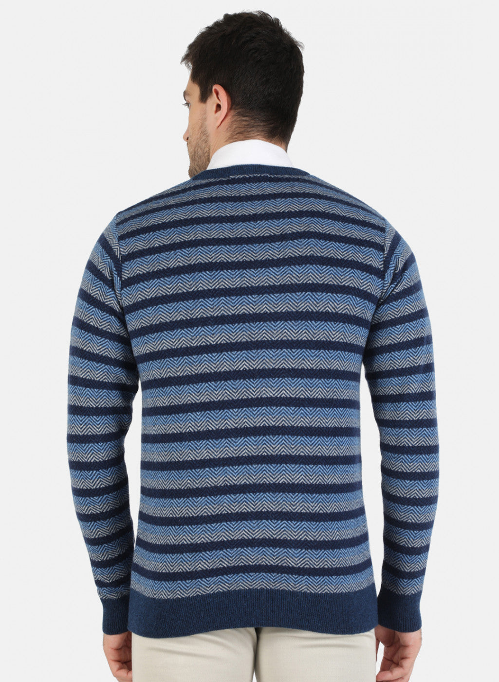 Men Blue Self Design Pullover