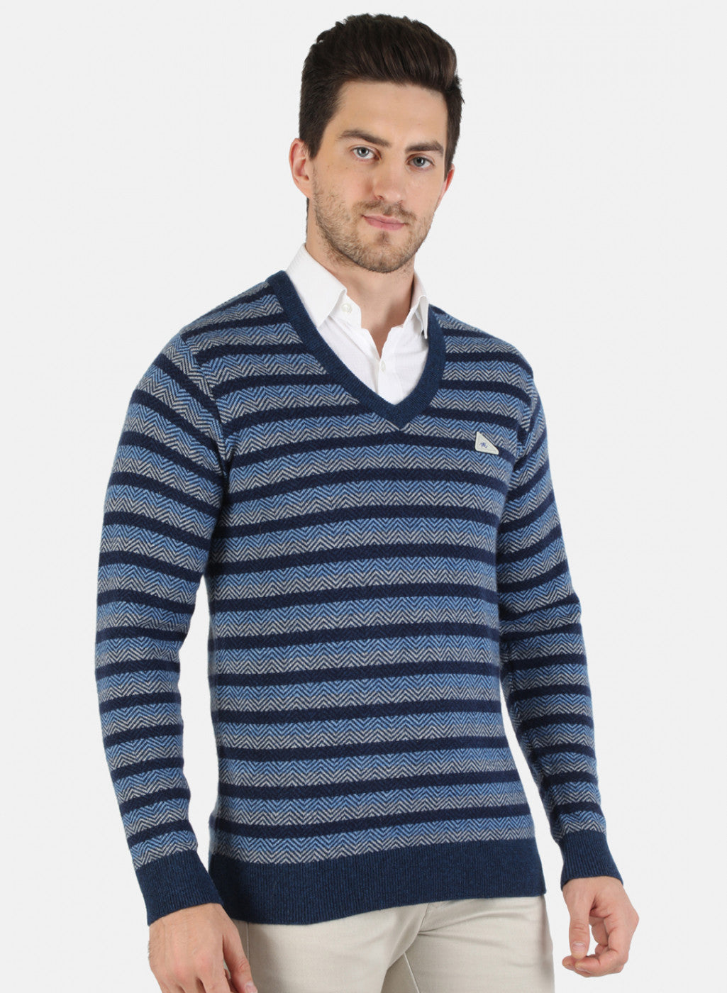 Men Blue Self Design Pullover