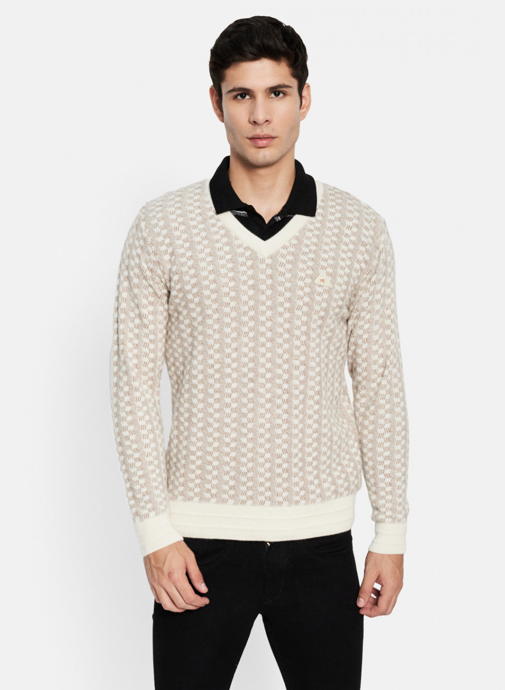 Men Off White Solid Pullover