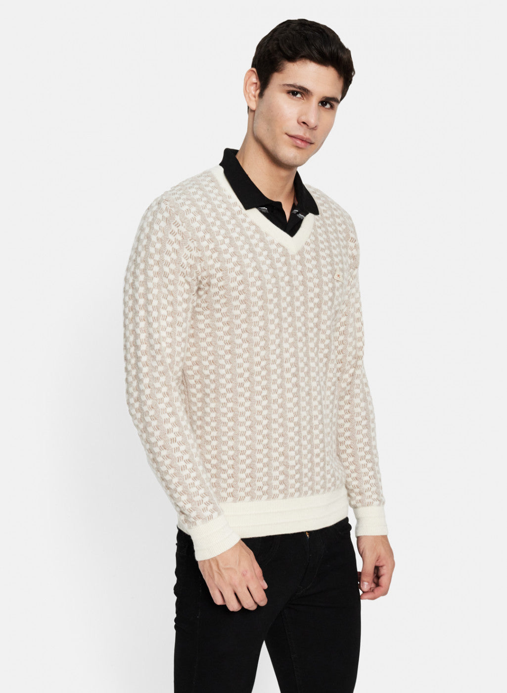 Men Off White Solid Pullover