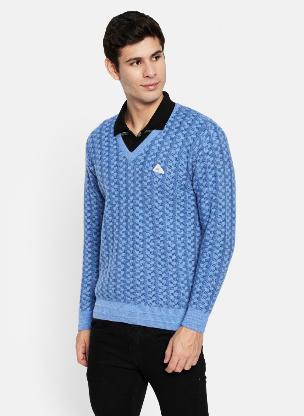 Men Sky Blue Solid Pullover