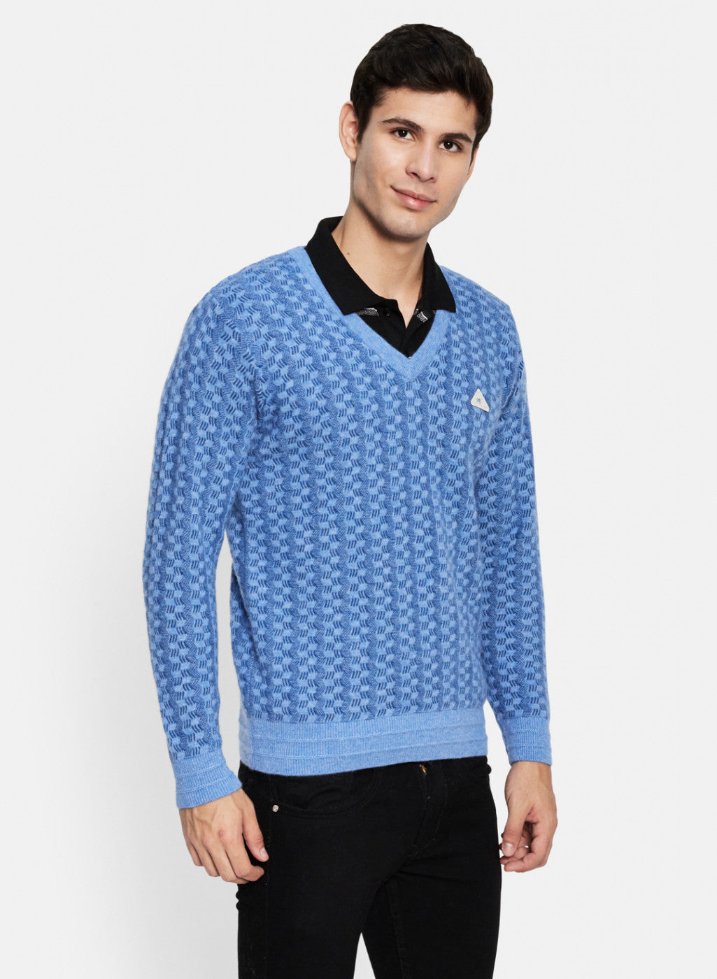 Men Sky Blue Solid Pullover