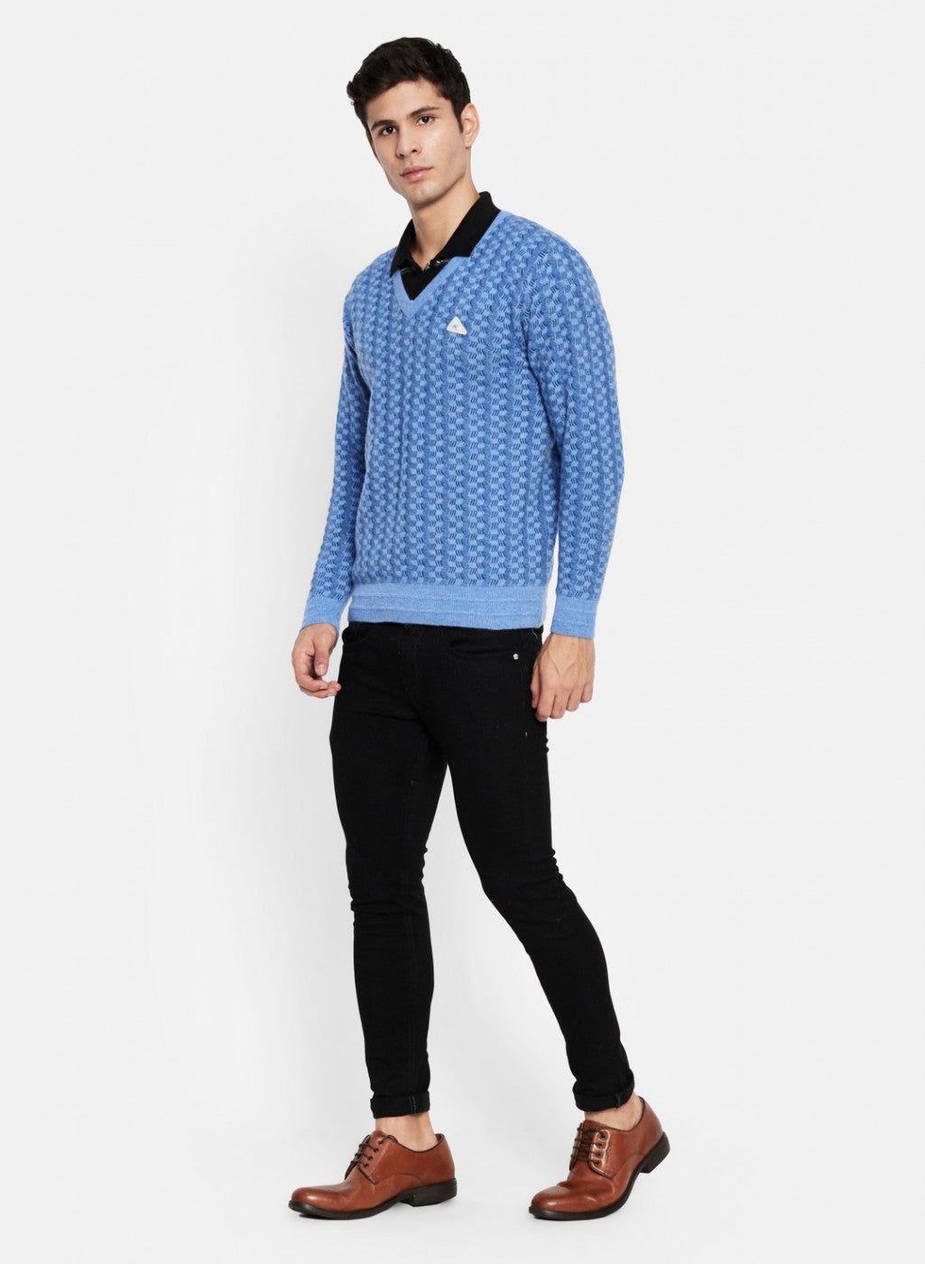 Men Sky Blue Solid Pullover