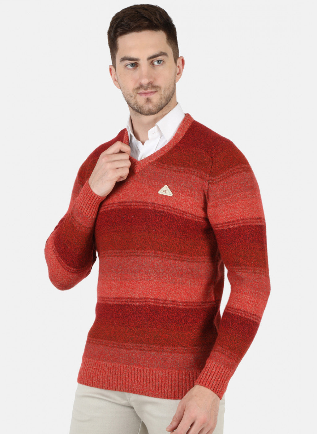 Men Red Self Design Pullover