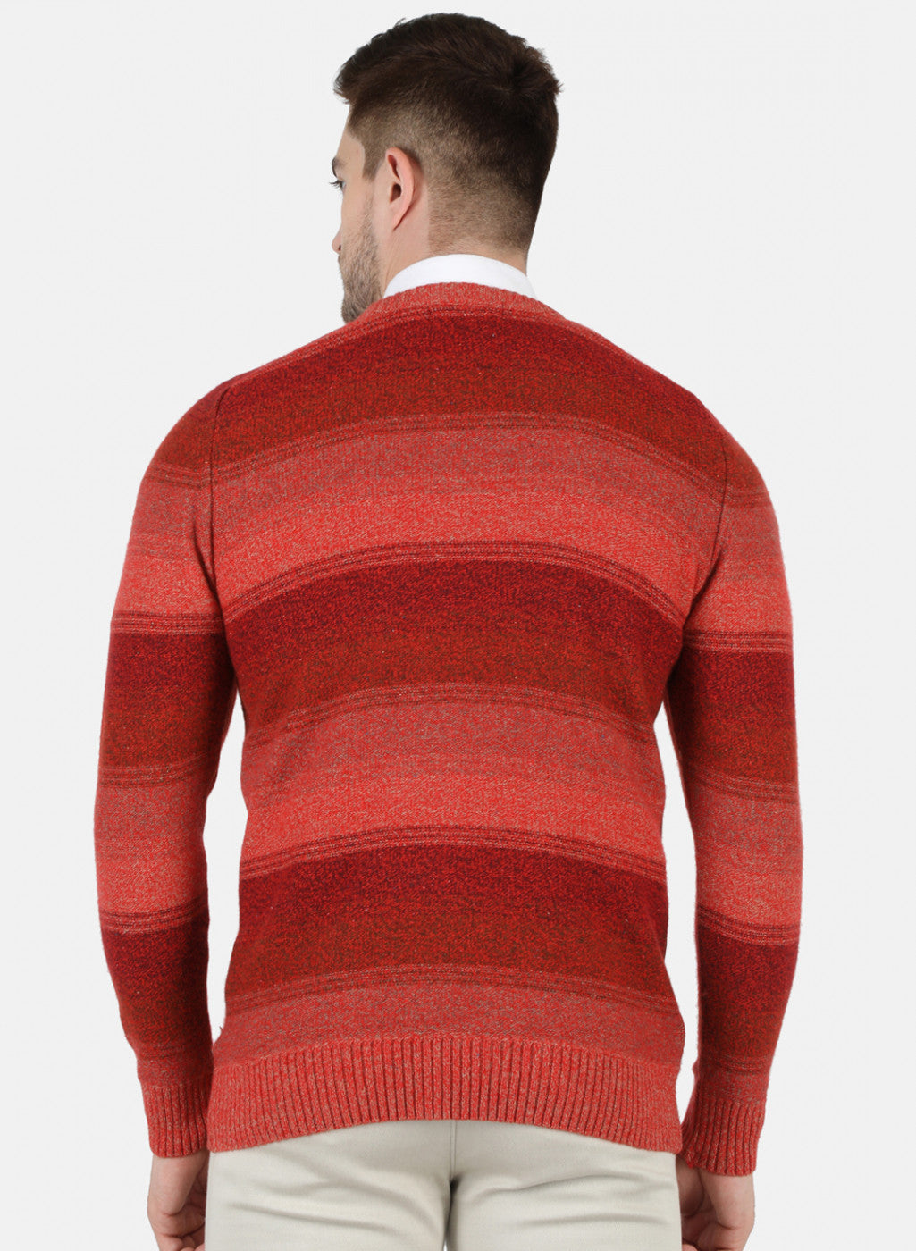 Men Red Self Design Pullover