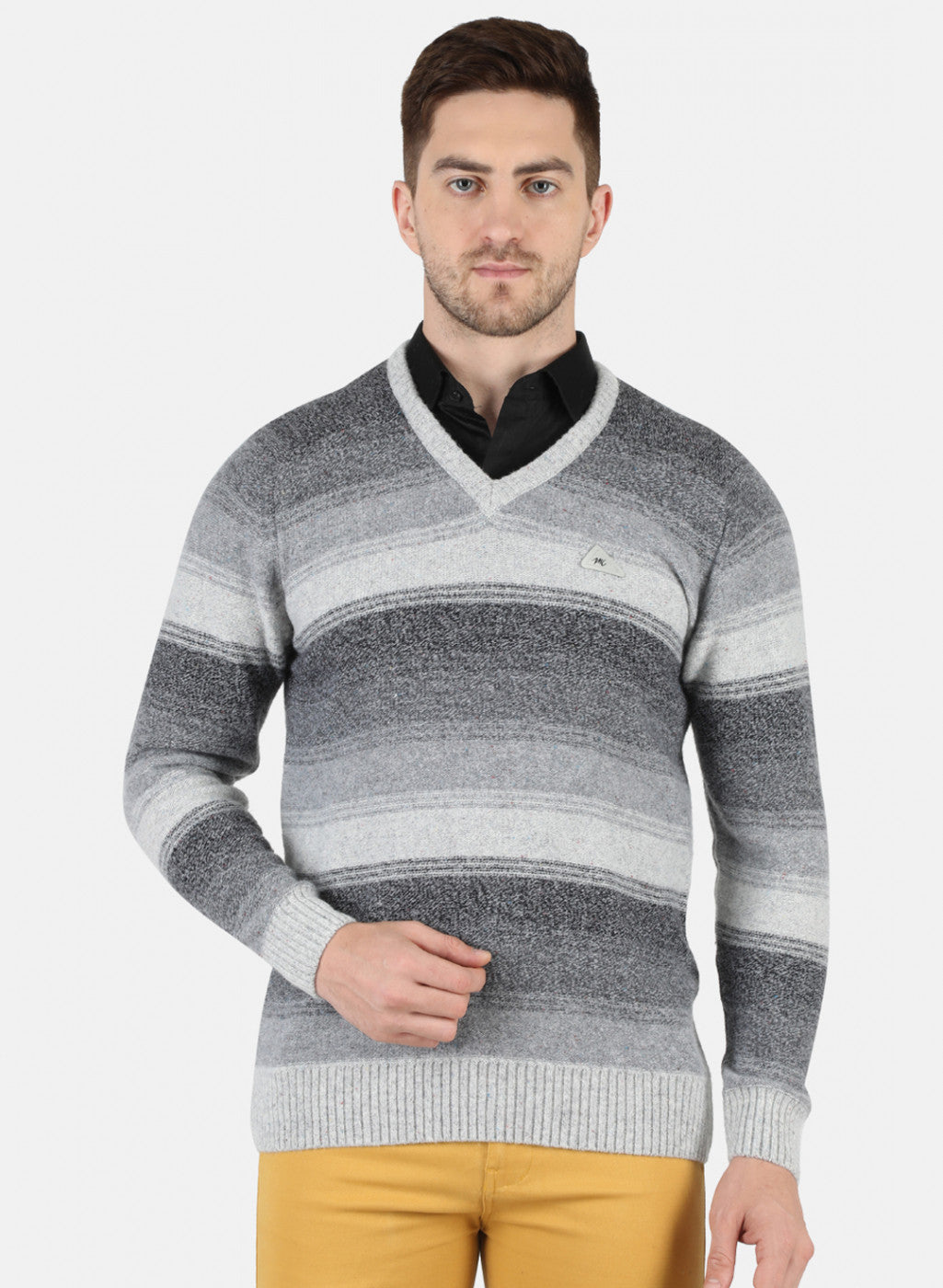 Men Grey Self Design Pullover