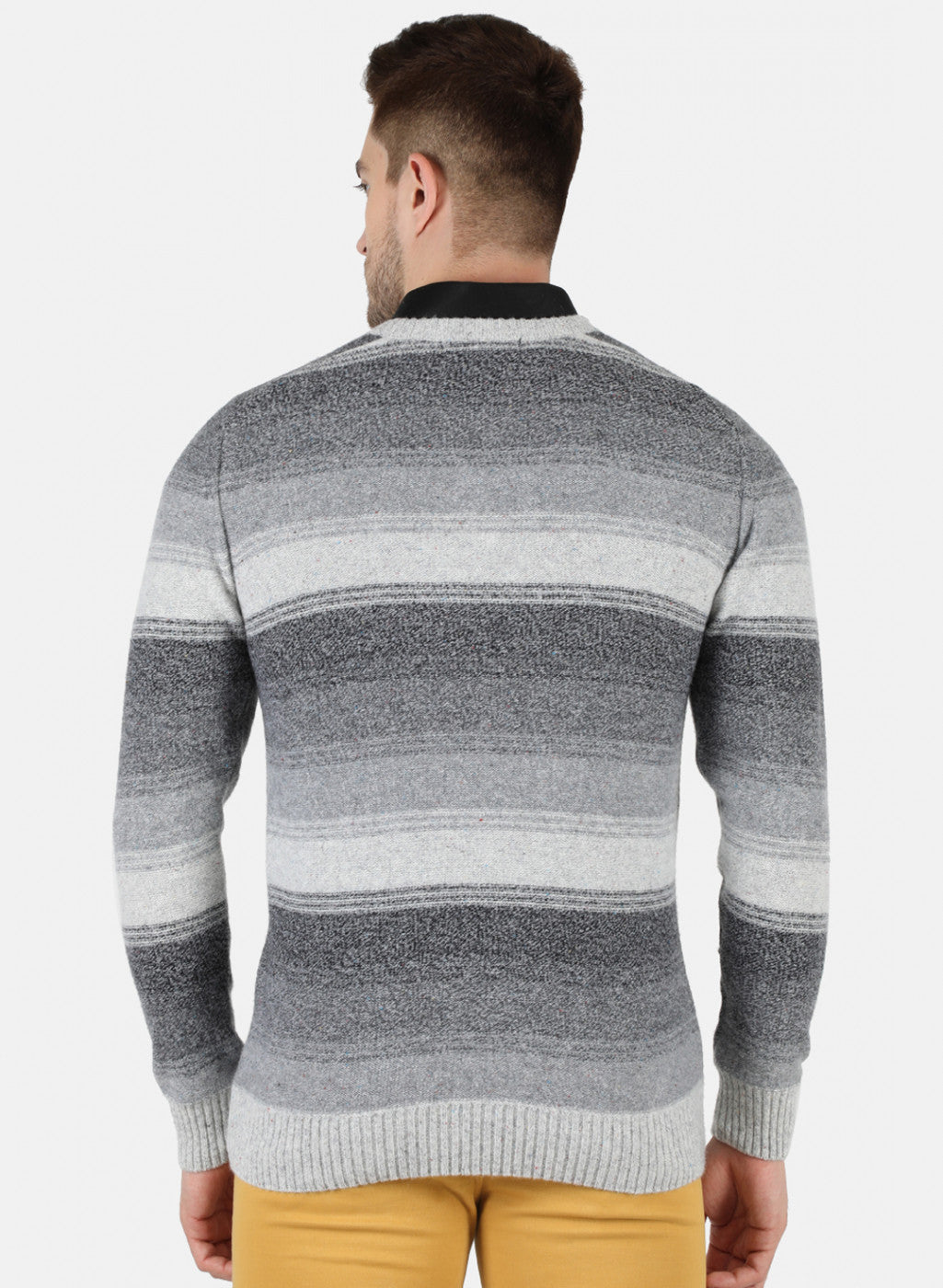 Men Grey Self Design Pullover