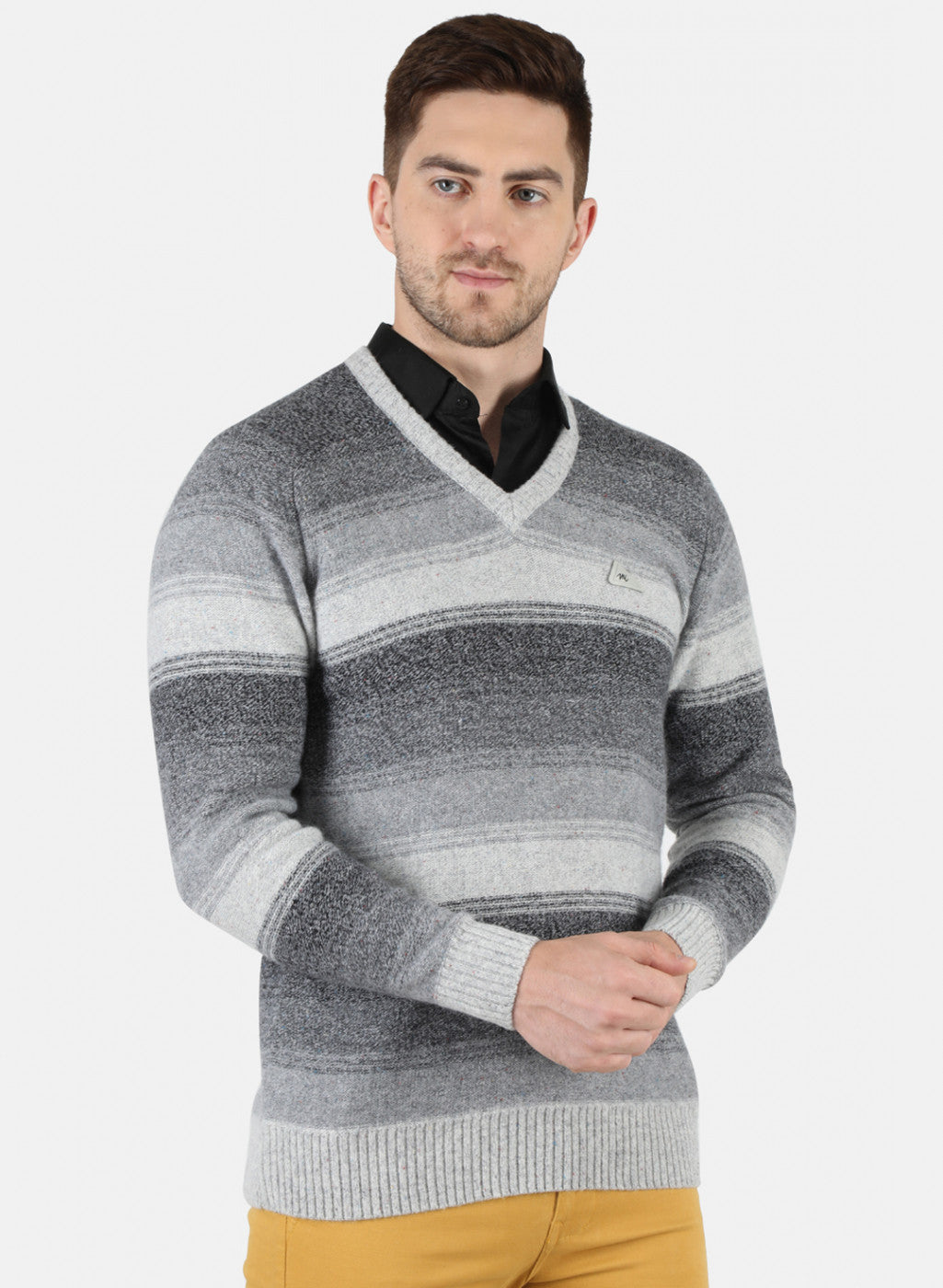 Men Grey Self Design Pullover