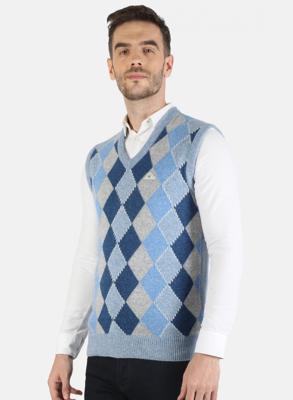 Men Blue Self Sweater