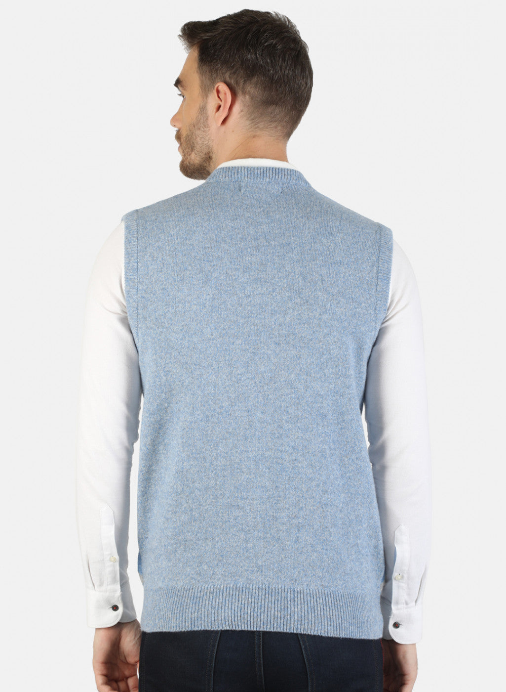 Men Blue Self Sweater