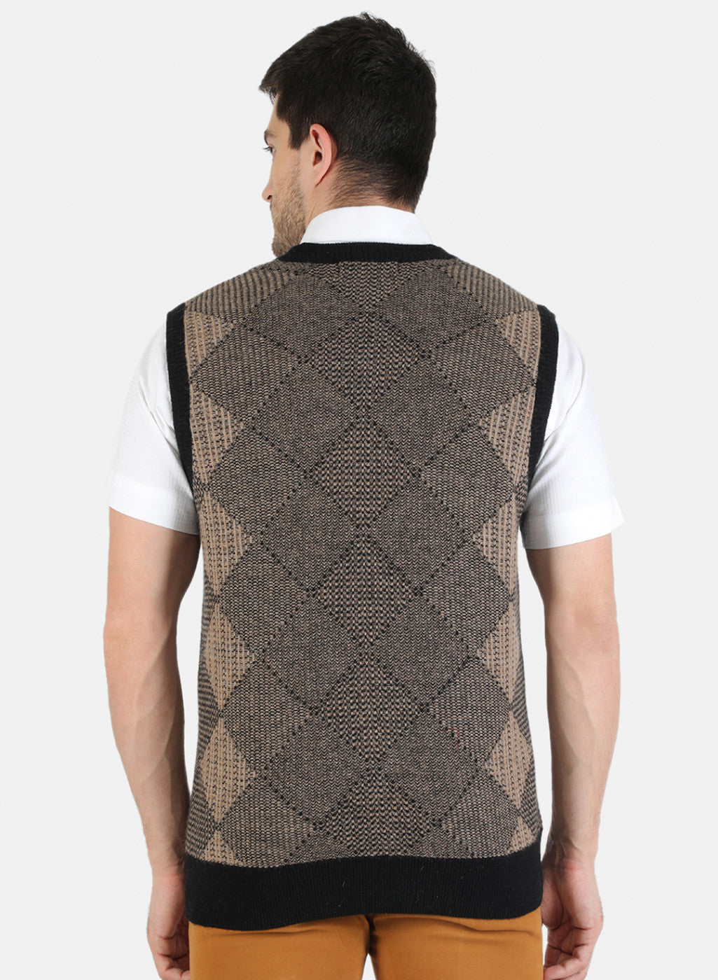 Men Brown Self Design Cardigan