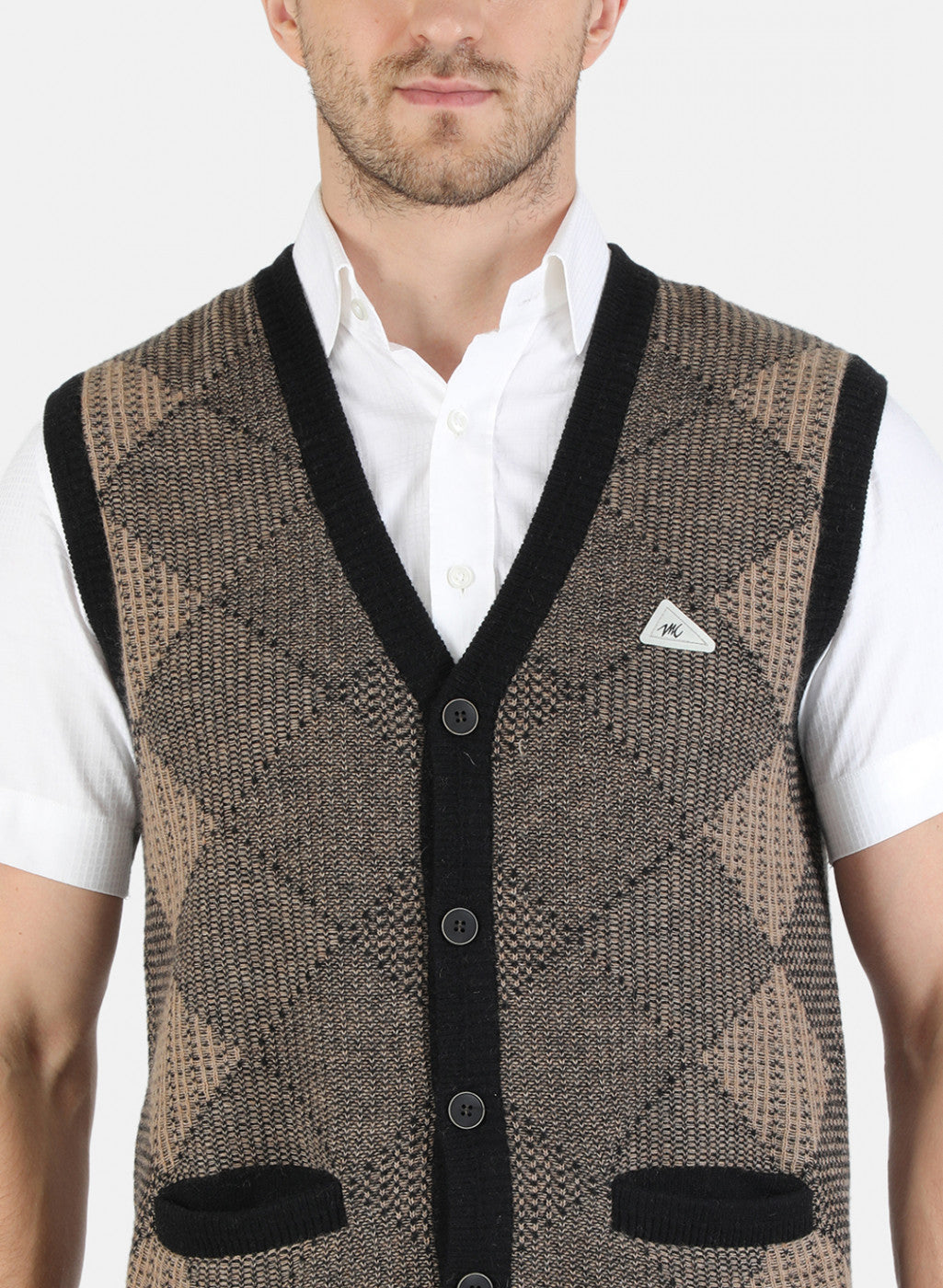 Men Brown Self Design Cardigan