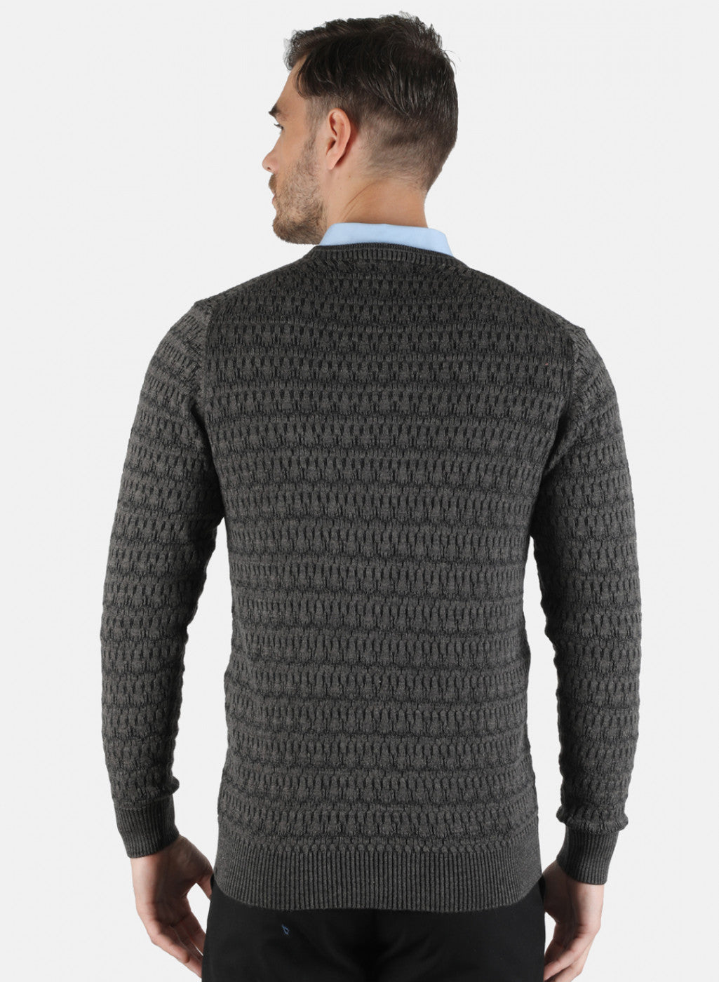 Men Grey Self Design Pullover