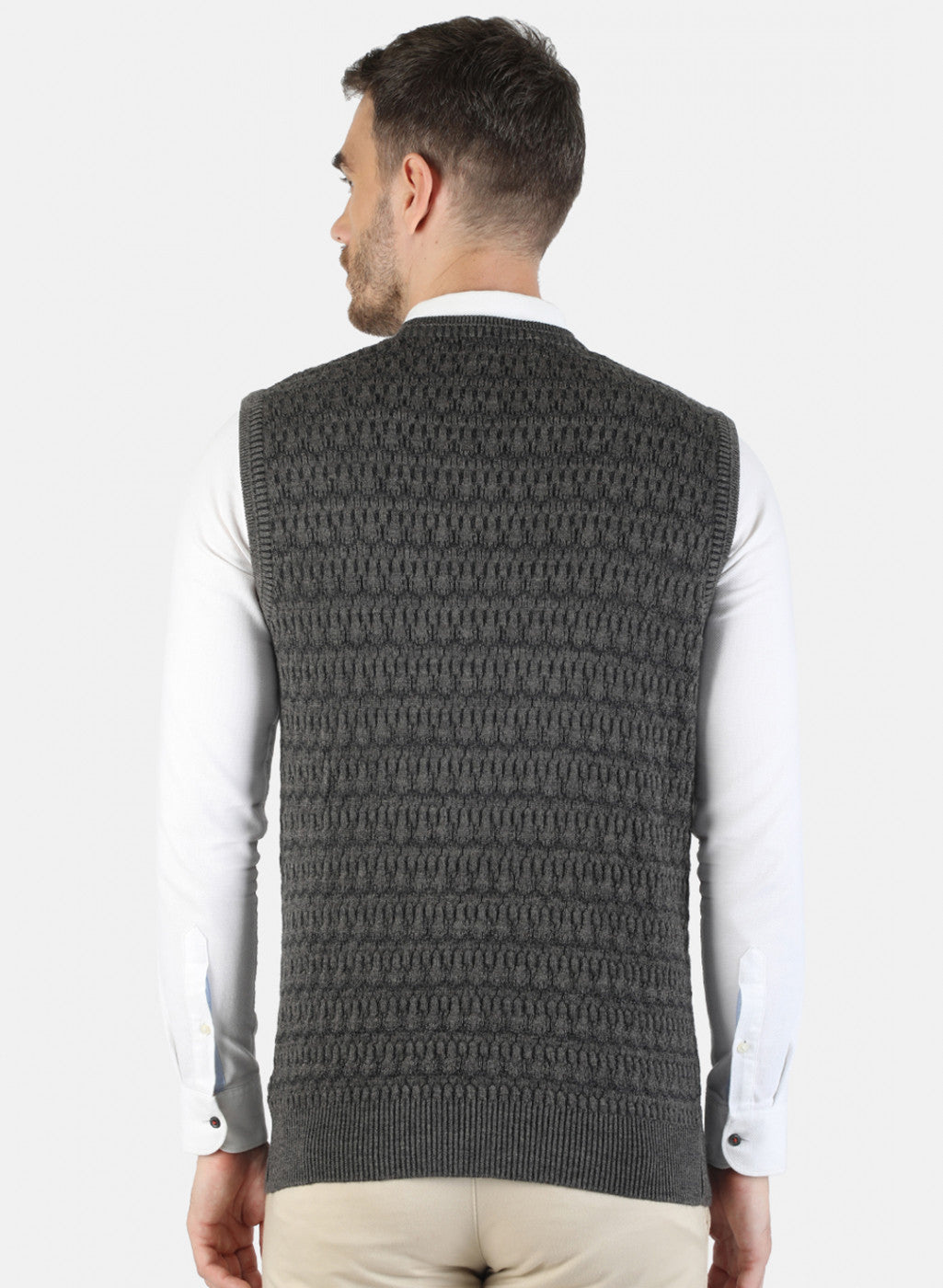 Men Grey Self Sweater