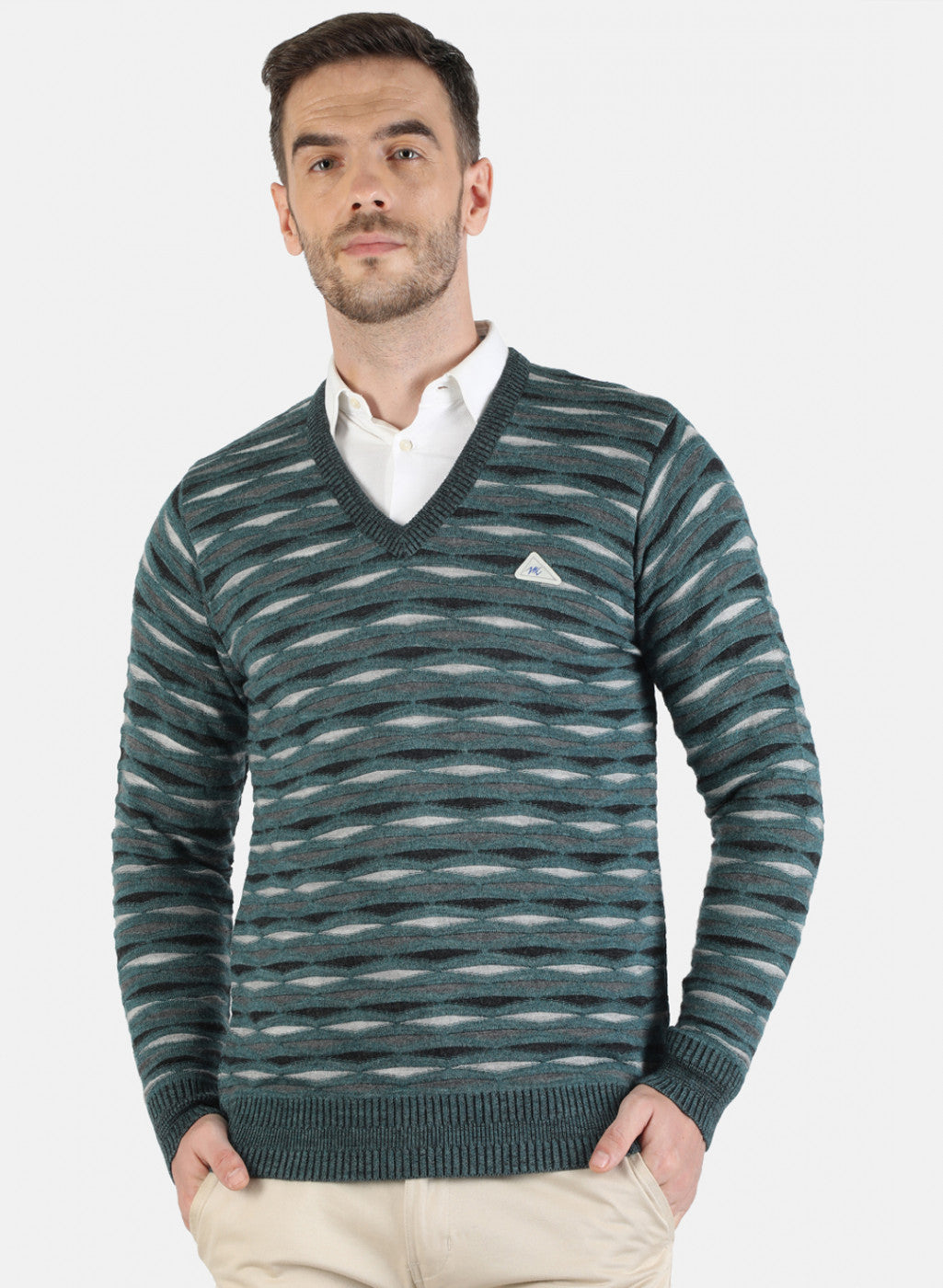 Men Green Self Pullover