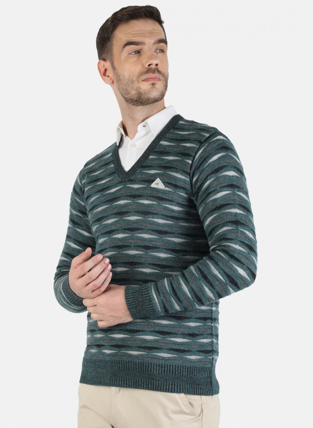 Men Green Self Pullover