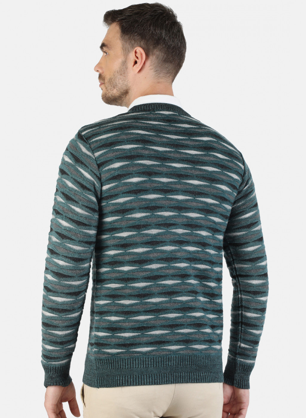 Men Green Self Pullover