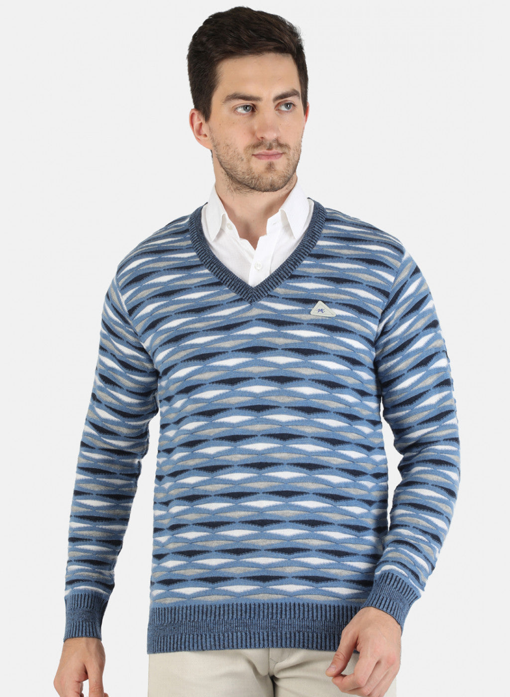 Men Blue Self Design Pullover