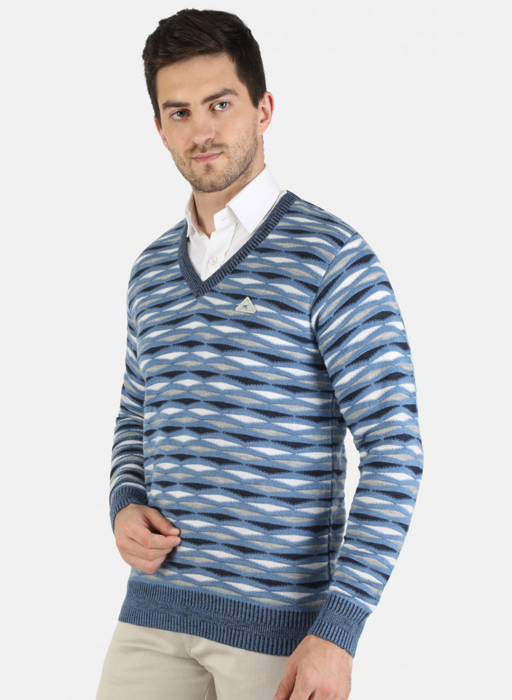 Men Blue Self Design Pullover